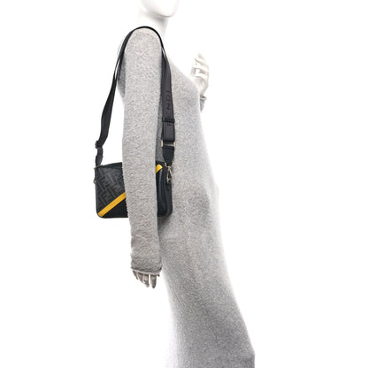 Fendi Glazed Fabric Vitello Liberty FF 1974 Diagonal Medium Camera Case Black Sunflower 2 of 11