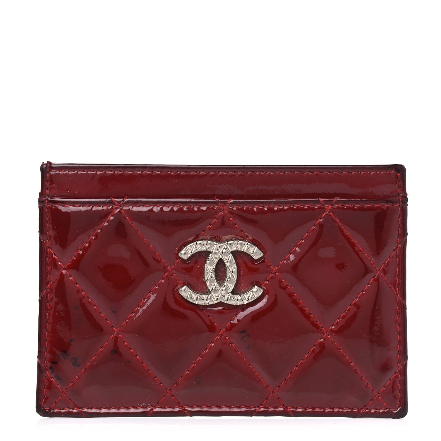 Patent Quilted Brilliant Card Holder Red
