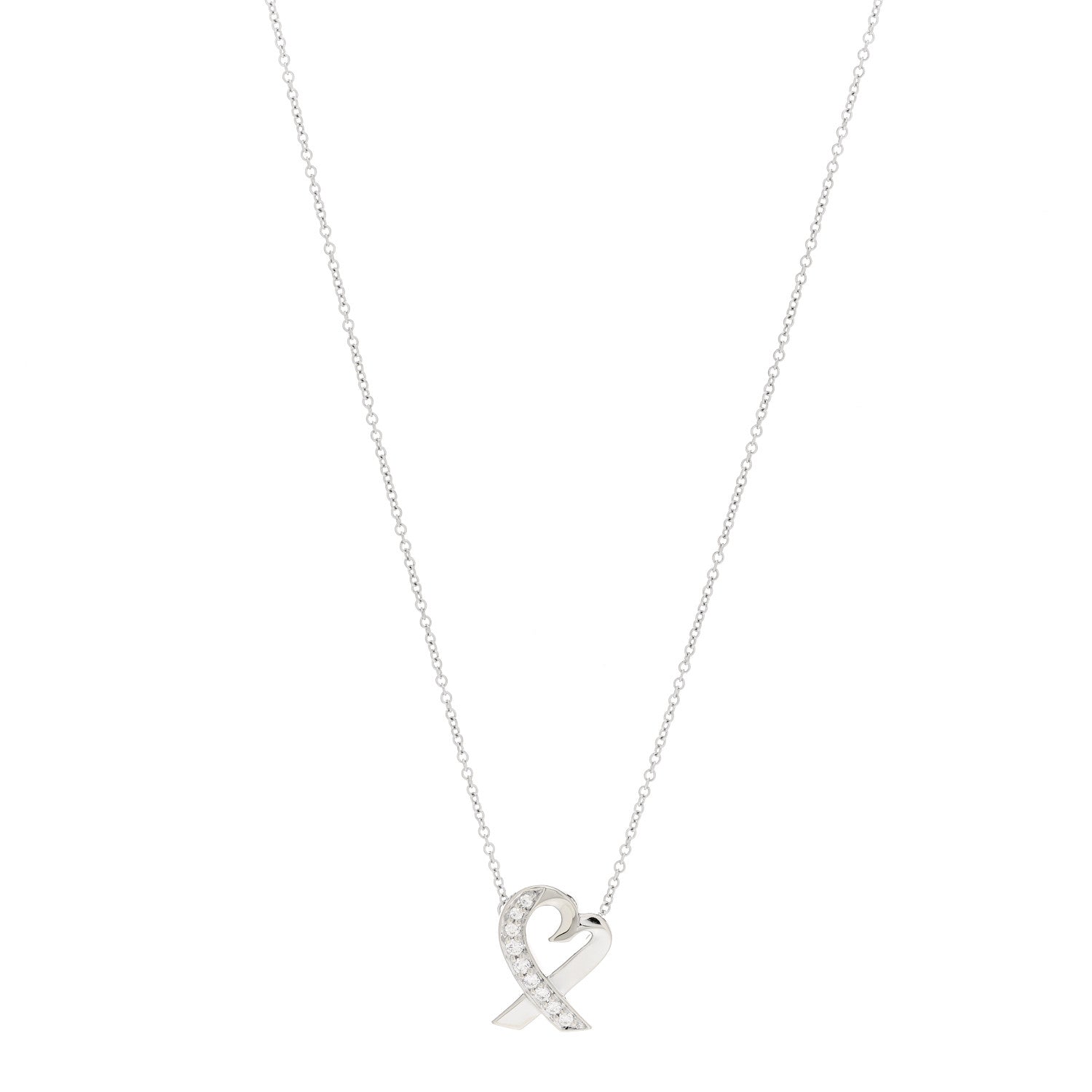 Tiffany 18K White Gold Diamond Small Paloma Picasso Loving Heart Necklace 1 of 4