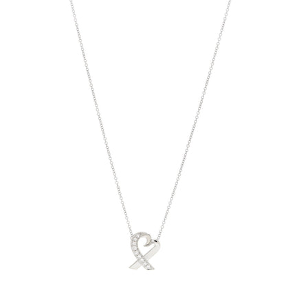 Tiffany 18K White Gold Diamond Small Paloma Picasso Loving Heart Necklace 1 of 4