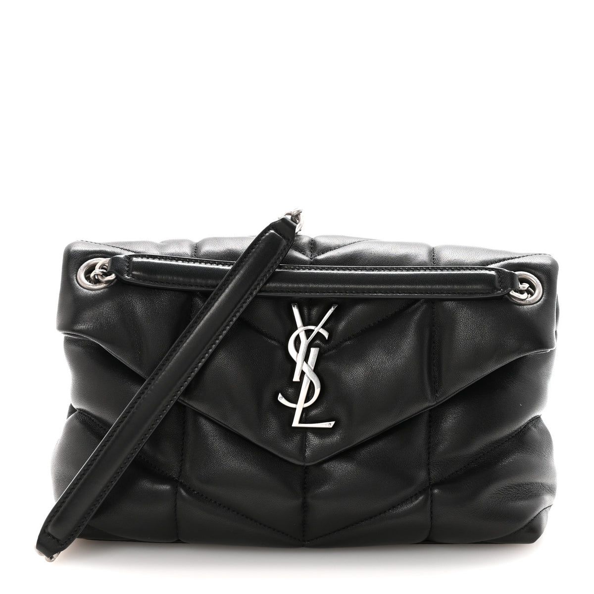 Saint Laurent Lambskin Quilted Small Loulou Puffer Monogram Chain Satchel Black 1 of 9
