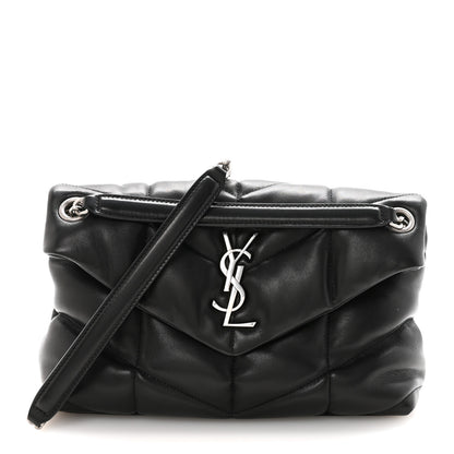 Saint Laurent Lambskin Quilted Small Loulou Puffer Monogram Chain Satchel Black 1 of 9