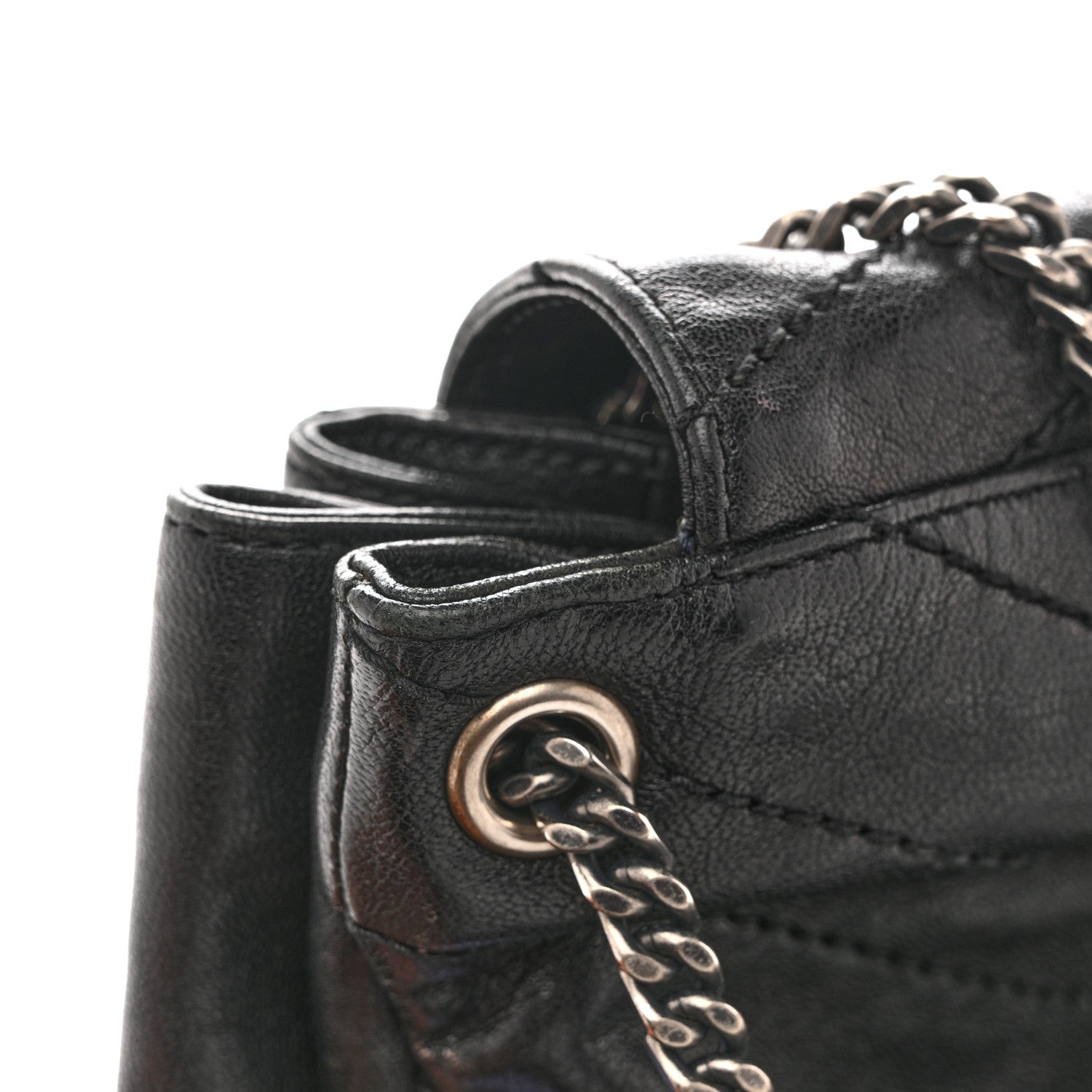 Saint Laurent Pebbled Lambskin Chevron Monogram Small Nolita Black 11 of 15