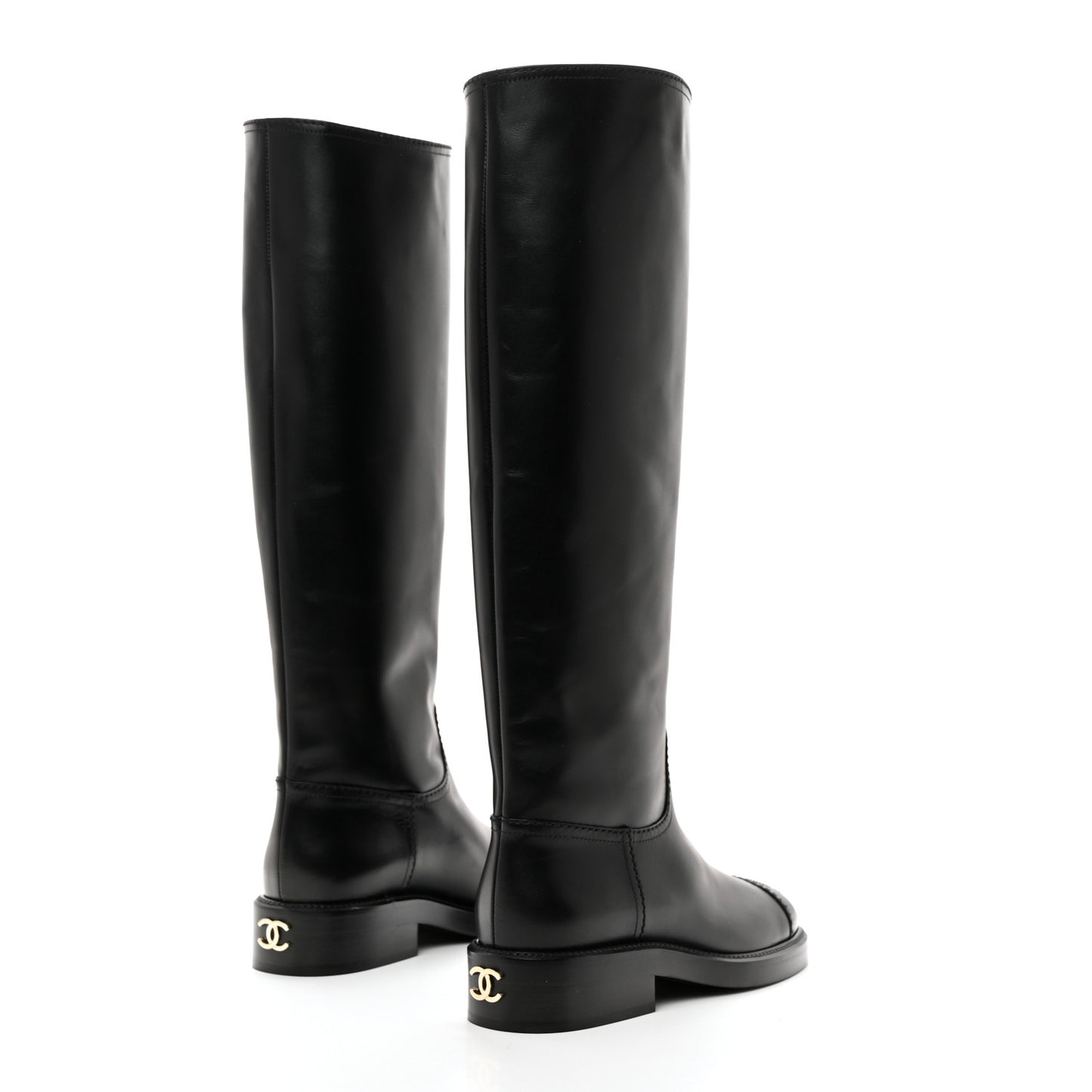 Calfskin Cap Toe High Boots 36 Black