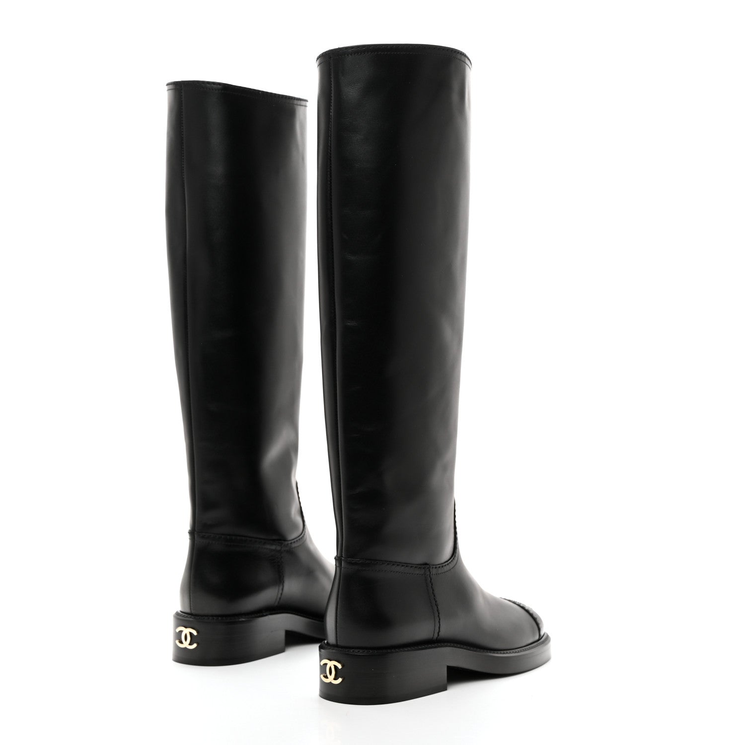 Chanel Calfskin Cap Toe High Boots 36 Black 4 of 9