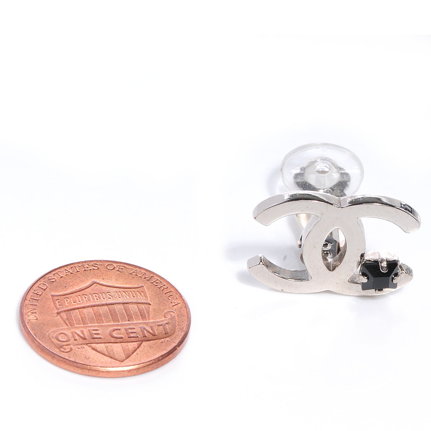 Chanel Black Stone CC Logo Clip On Earrings Silver 2 of 6