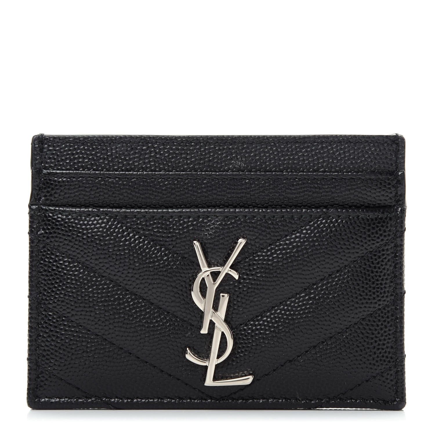 Saint Laurent Grain De Poudre Matelasse Chevron Monogram Credit Card Case Black 1 of 7