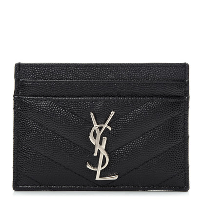 Saint Laurent Grain De Poudre Matelasse Chevron Monogram Credit Card Case Black 1 of 7