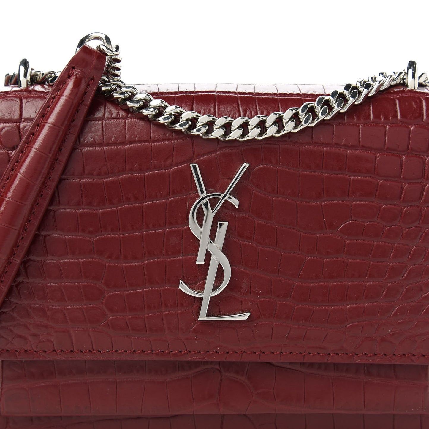 Calfskin Crocodile Embossed Monogram Sunset Chain Wallet Palissandre