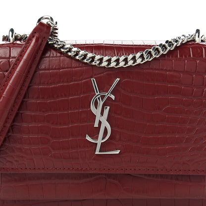 Saint Laurent Calfskin Crocodile Embossed Monogram Sunset Chain Wallet Palissandre 10 of 10