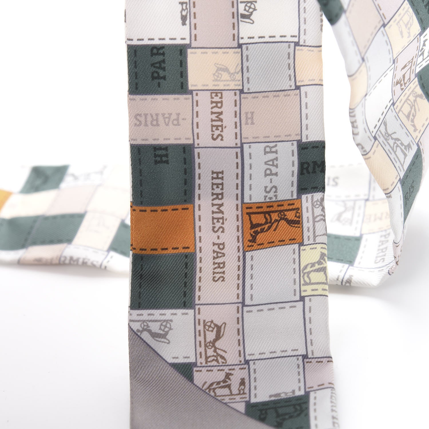 Hermes Silk Bolduc Au Carre Twilly Gris Kaki Ocre 3 of 4