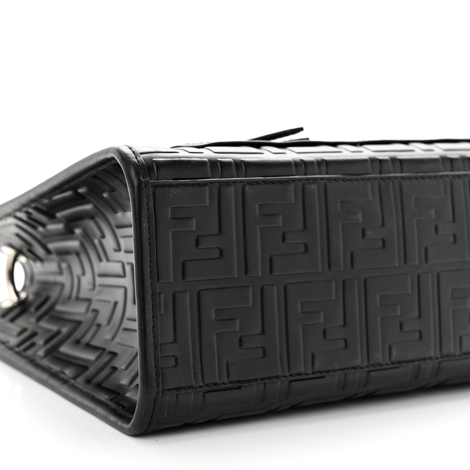 Fendi Vitello Century Wicker FF 1974 Embossed Small Runaway Shopper Tote Black 9 of 10