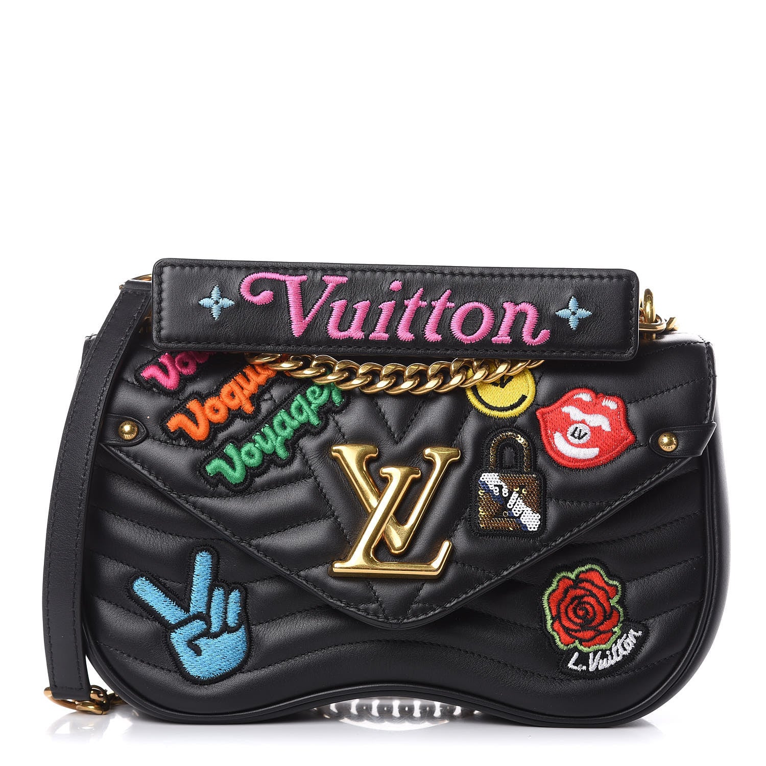 Louis Vuitton Calfskin Embroidered New Wave Chain MM Black 1 of 11