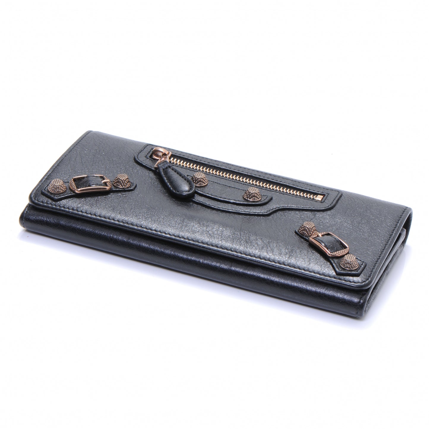 Agneau Giant 12 Rose Gold Hardware Money Wallet Black