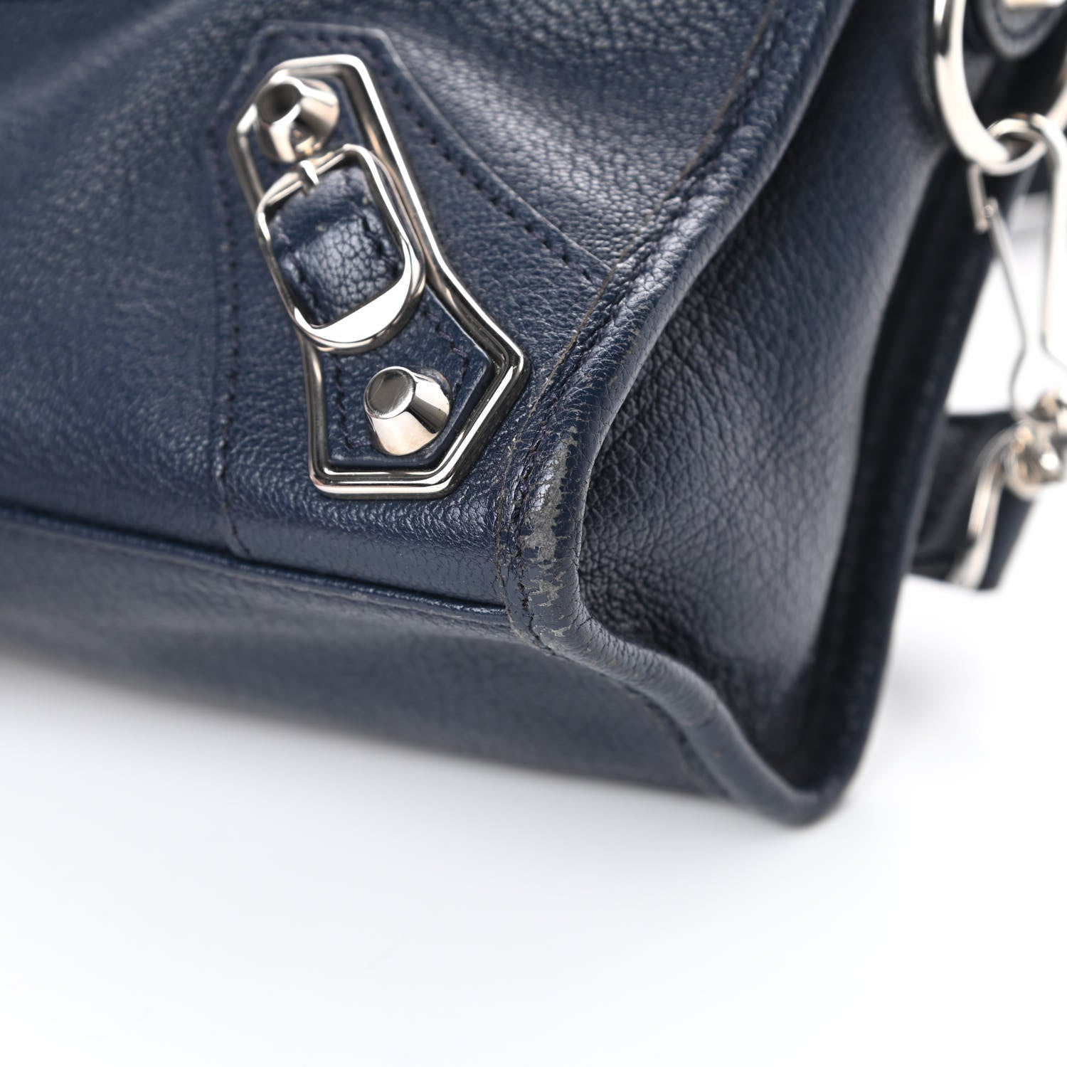 Balenciaga Chevre Silver Metallic Edge Hardware Mini City Bleu Nuit Dark Sea 10 of 13