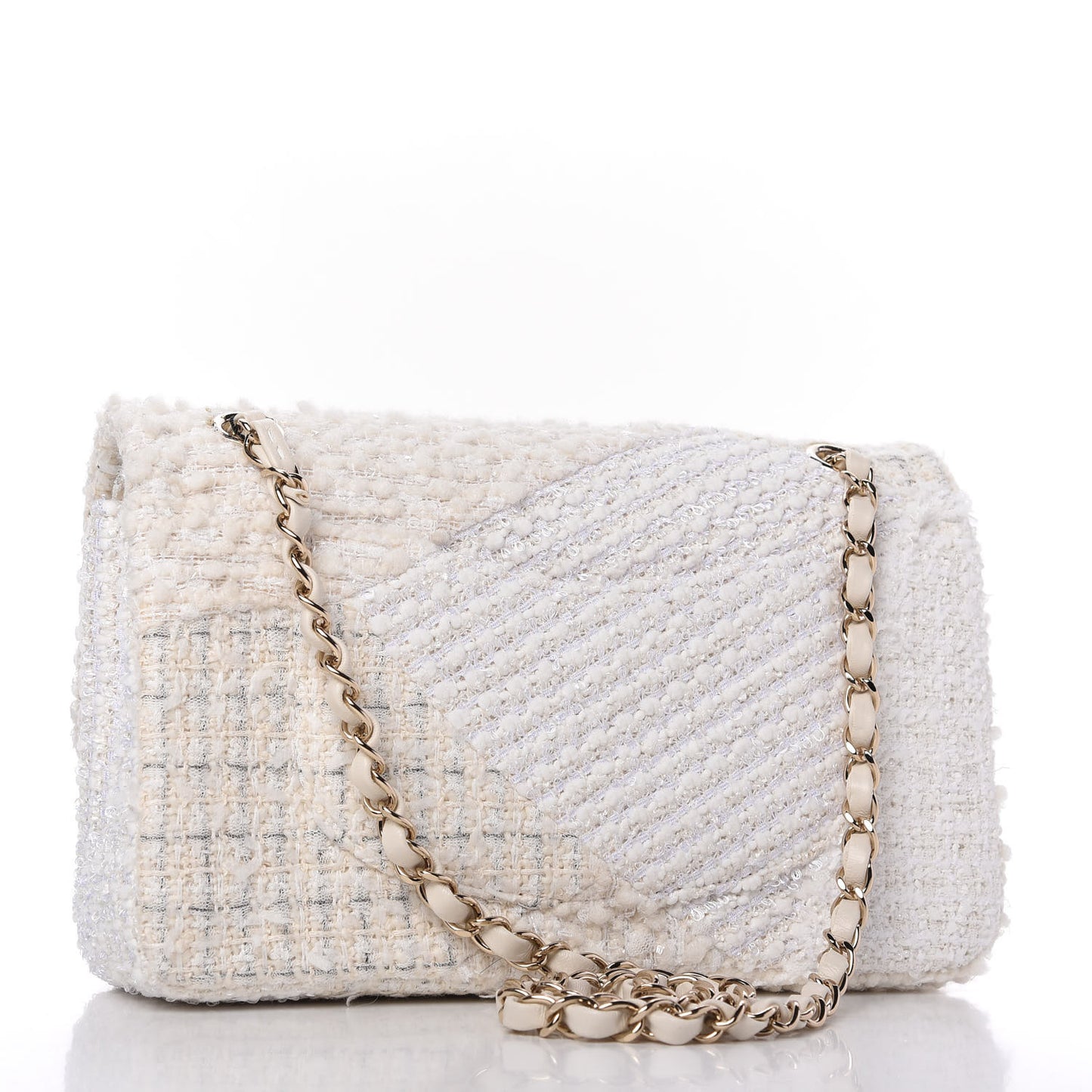 Tweed Patchwork Medium Double Flap White
