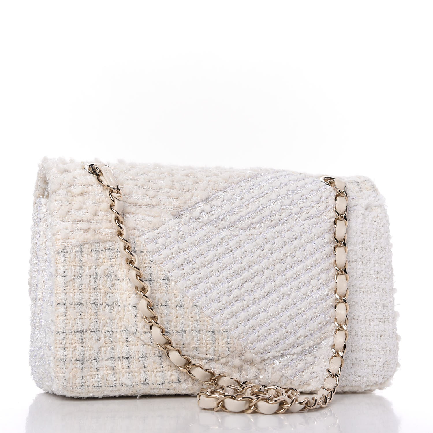 Chanel Tweed Patchwork Medium Double Flap White 3 of 10