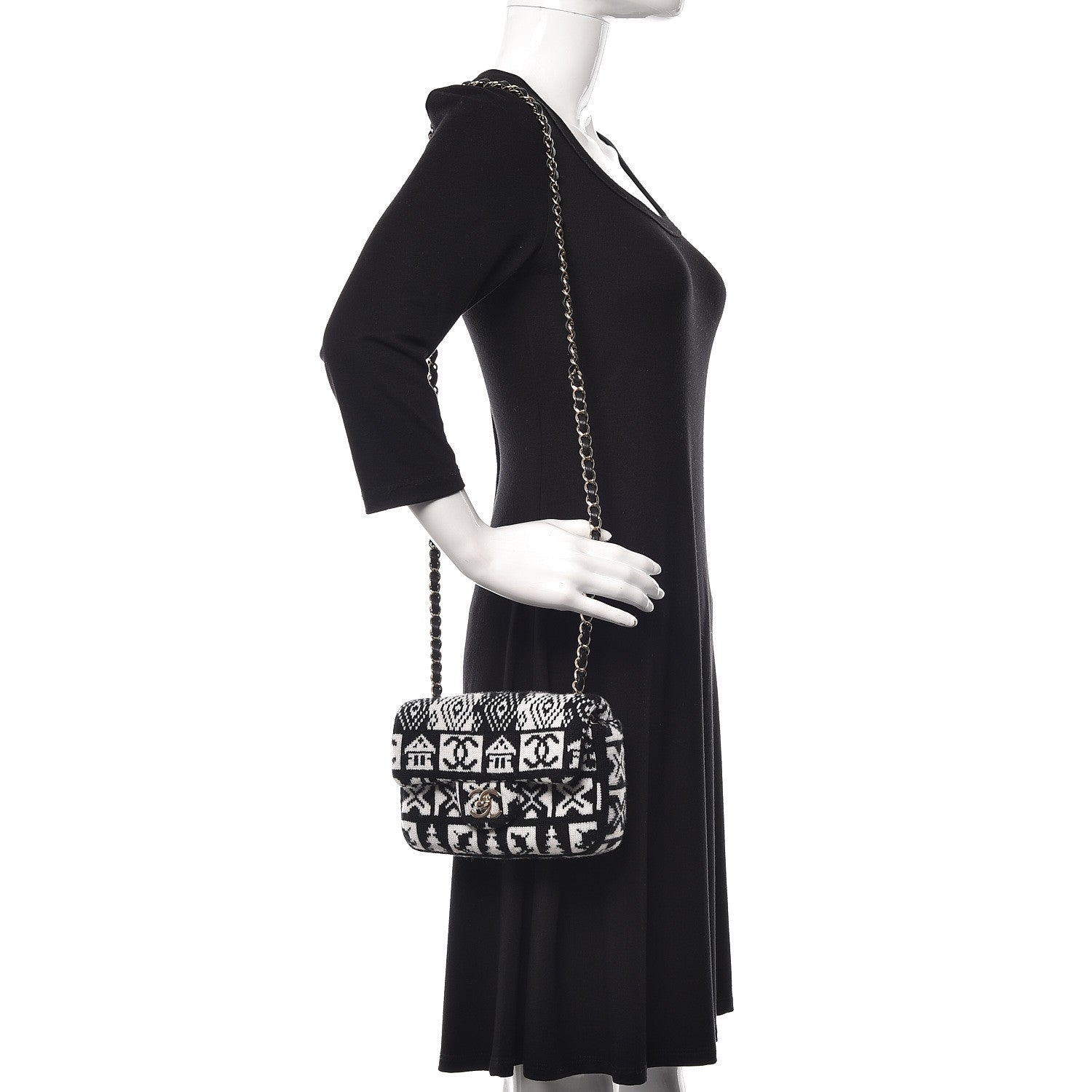 Chanel Cashmere Knit Coco Neige Flap Black White 2 of 10