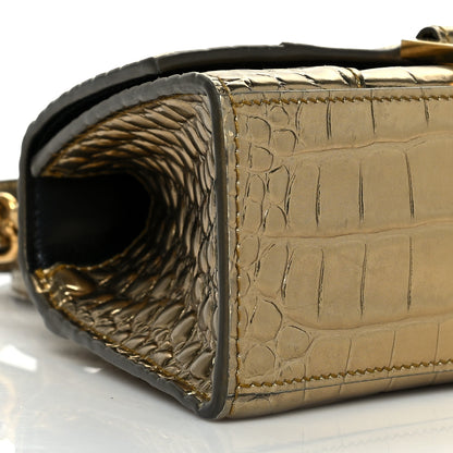 Balenciaga Metallic Calfskin Crocodile Embossed Hourglass Top Handle Bag XS Gold 10 of 14