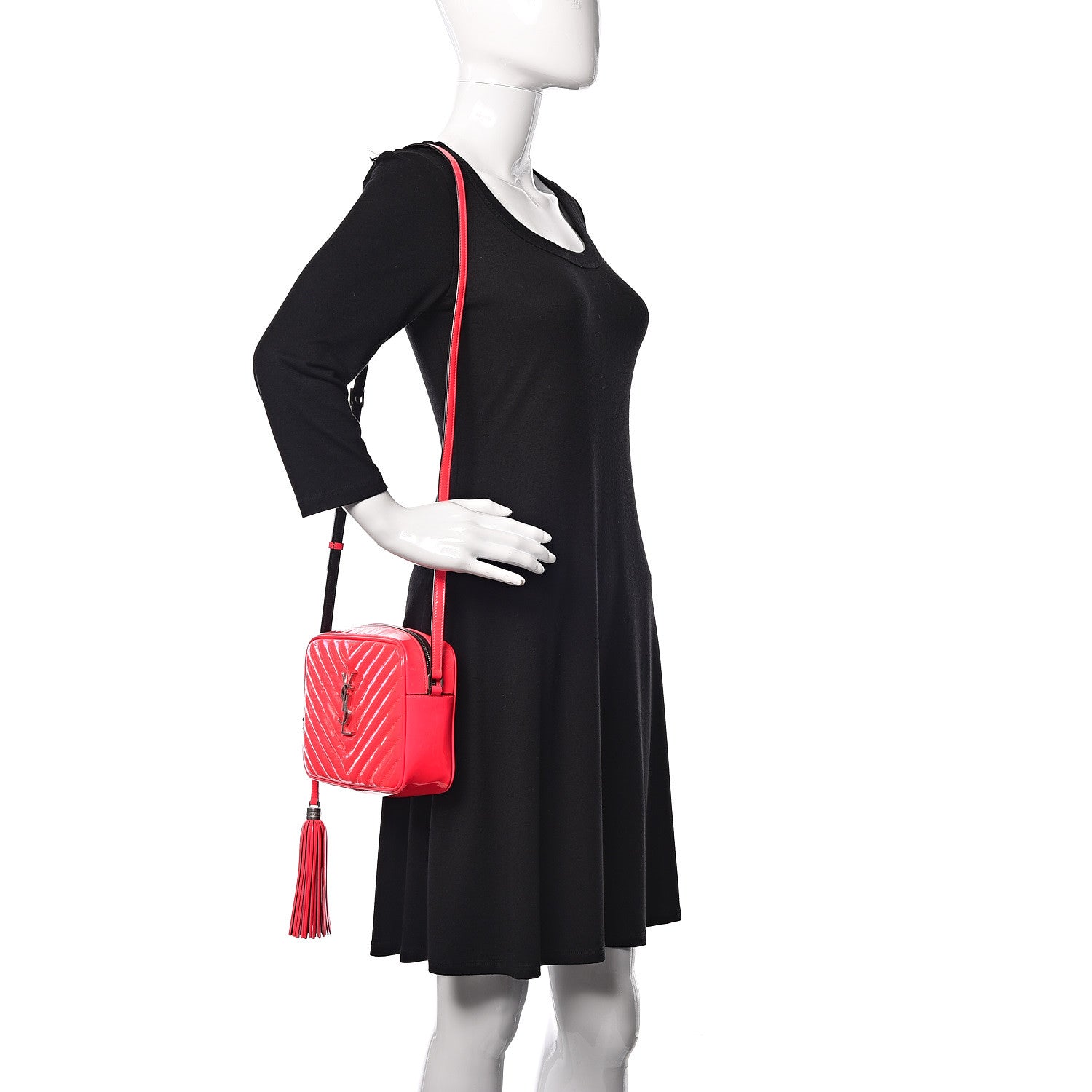 Saint Laurent Patent Calfskin Matelasse Monogram Lou Camera Bag Neon Pink 2 of 9