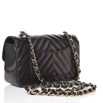 Chanel Lambskin Chevron Quilted Mini Rectangular Flap Black 3 of 17