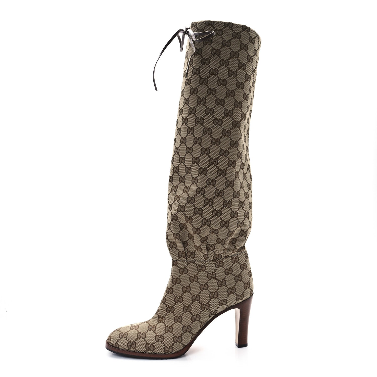 Gucci Monogram Malaga Kid Lisa Mid Heel Boots 40 Beige Ebony 1 of 9