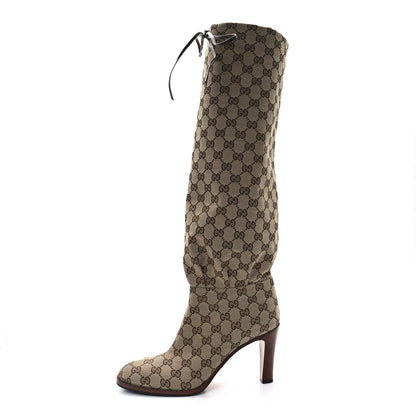 Gucci Monogram Malaga Kid Lisa Mid Heel Boots 40 Beige Ebony 1 of 9