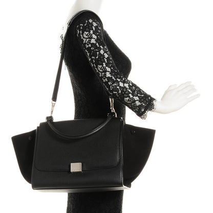 Celine Drummed Calfskin Suede Medium Trapeze Black 2 of 9