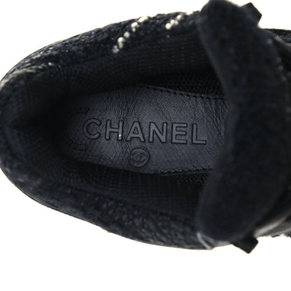 Chanel Tweed Suede Goatskin CC Sneakers 37 Black White 10 of 12