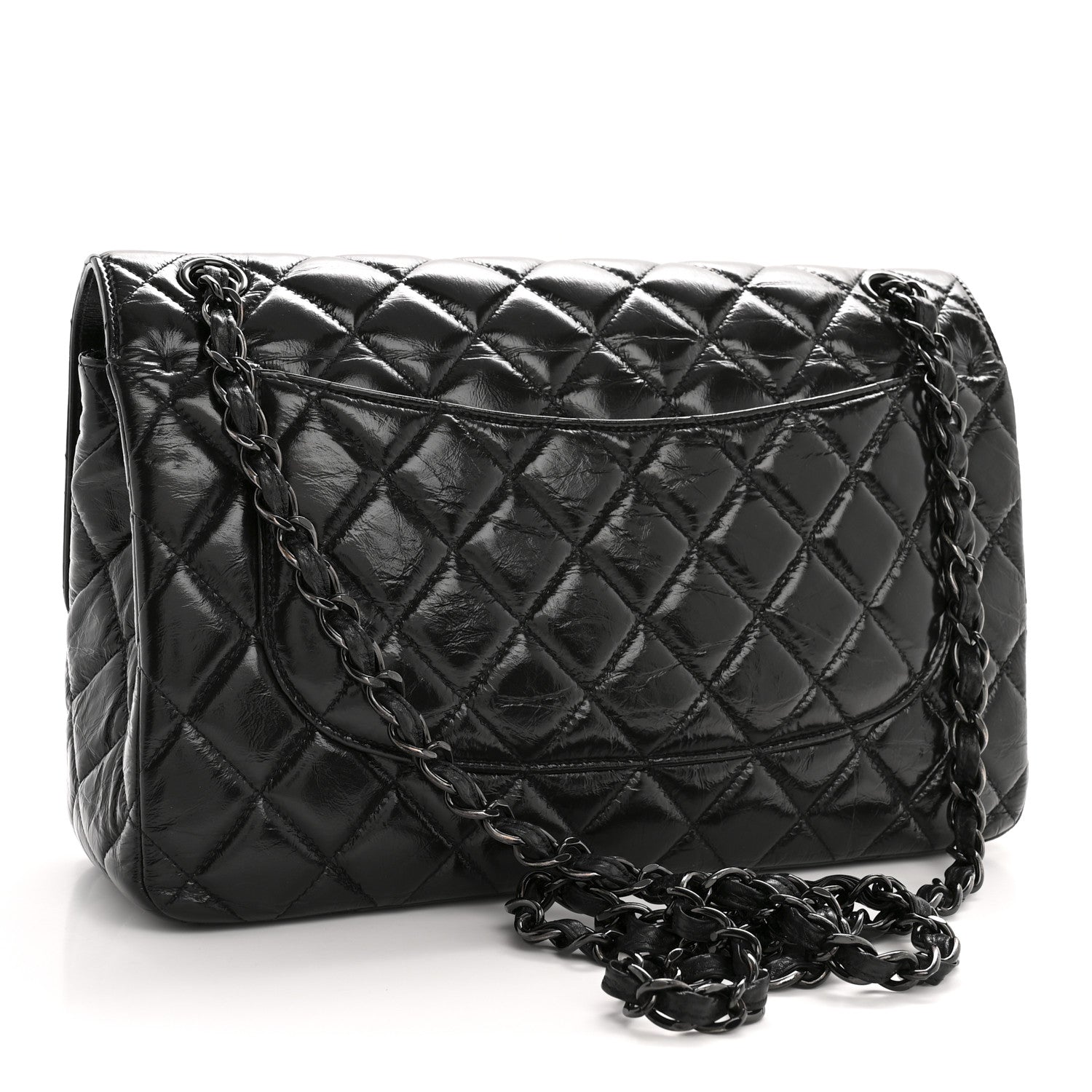 Chanel Shiny Crumpled Calfskin Quilted Jumbo Double Flap So Black 3 of 14