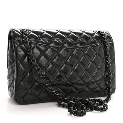 Chanel Shiny Crumpled Calfskin Quilted Jumbo Double Flap So Black 3 of 14