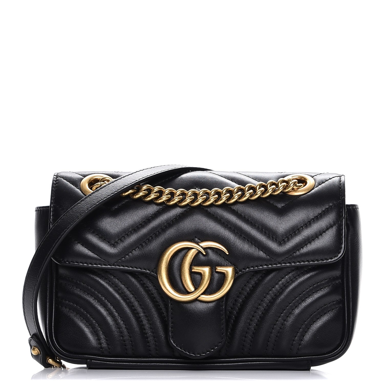 Gucci Calfskin Matelasse Mini GG Marmont Shoulder Bag Black 1 of 13