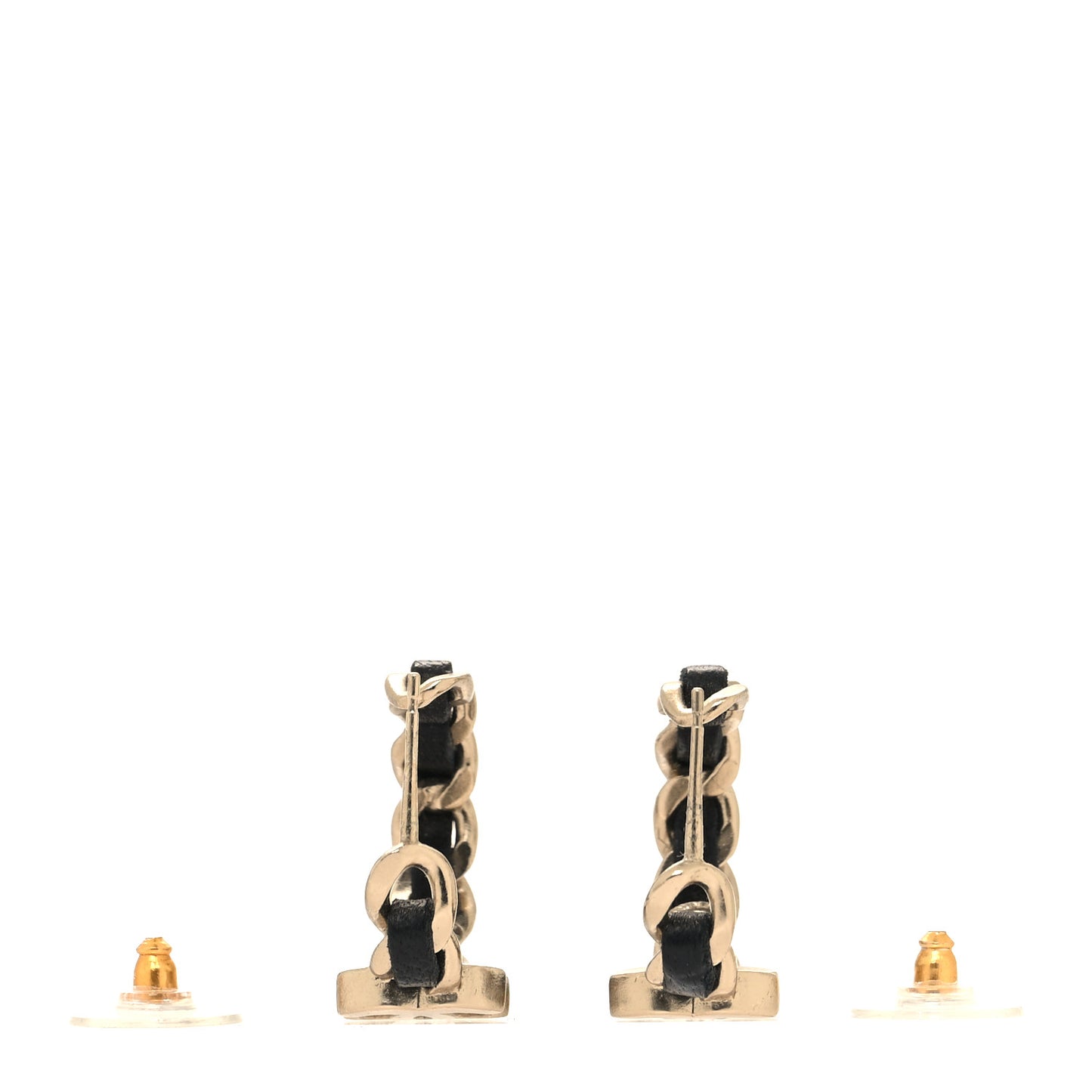 Lambskin CC Chain Hoop Earrings Matte Gold Black