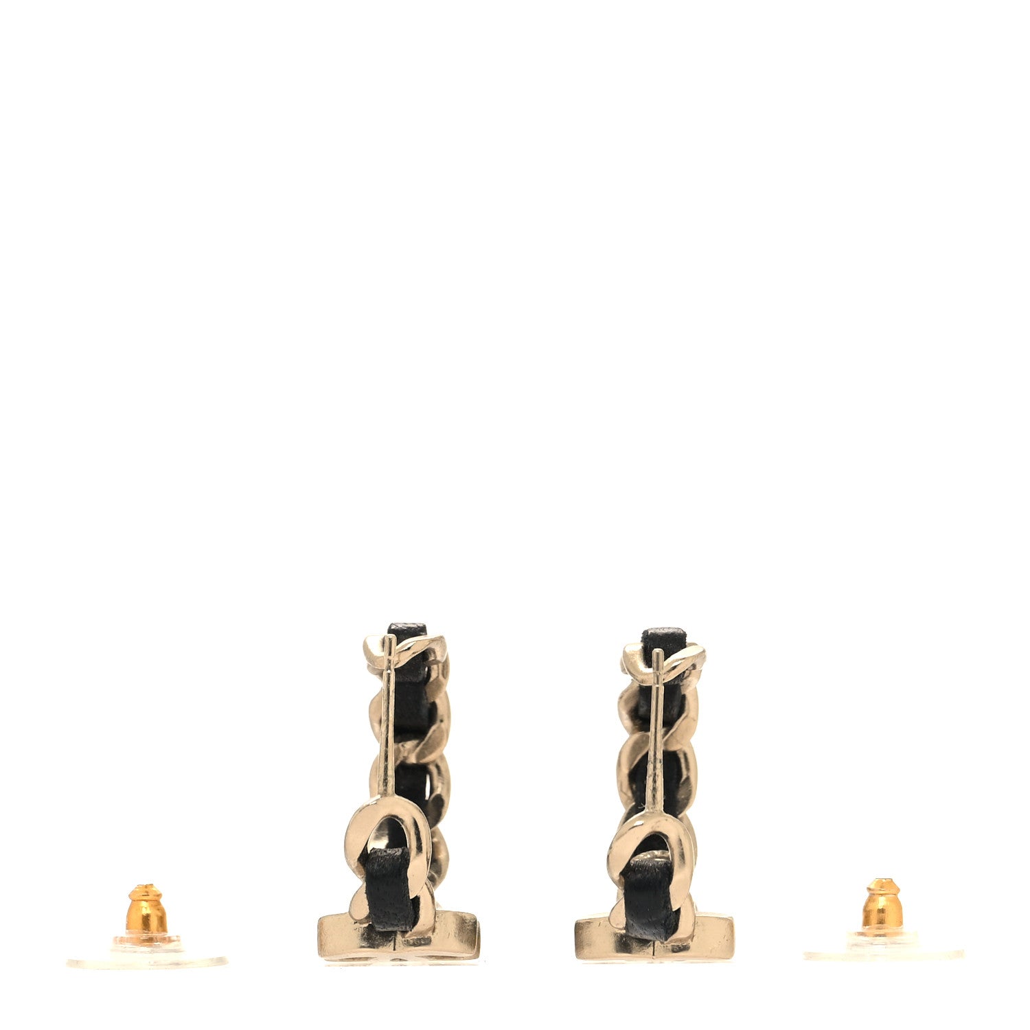 Chanel Lambskin CC Chain Hoop Earrings Matte Gold Black 3 of 4