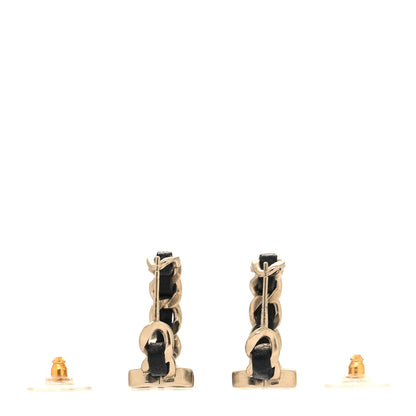Chanel Lambskin CC Chain Hoop Earrings Matte Gold Black 3 of 4