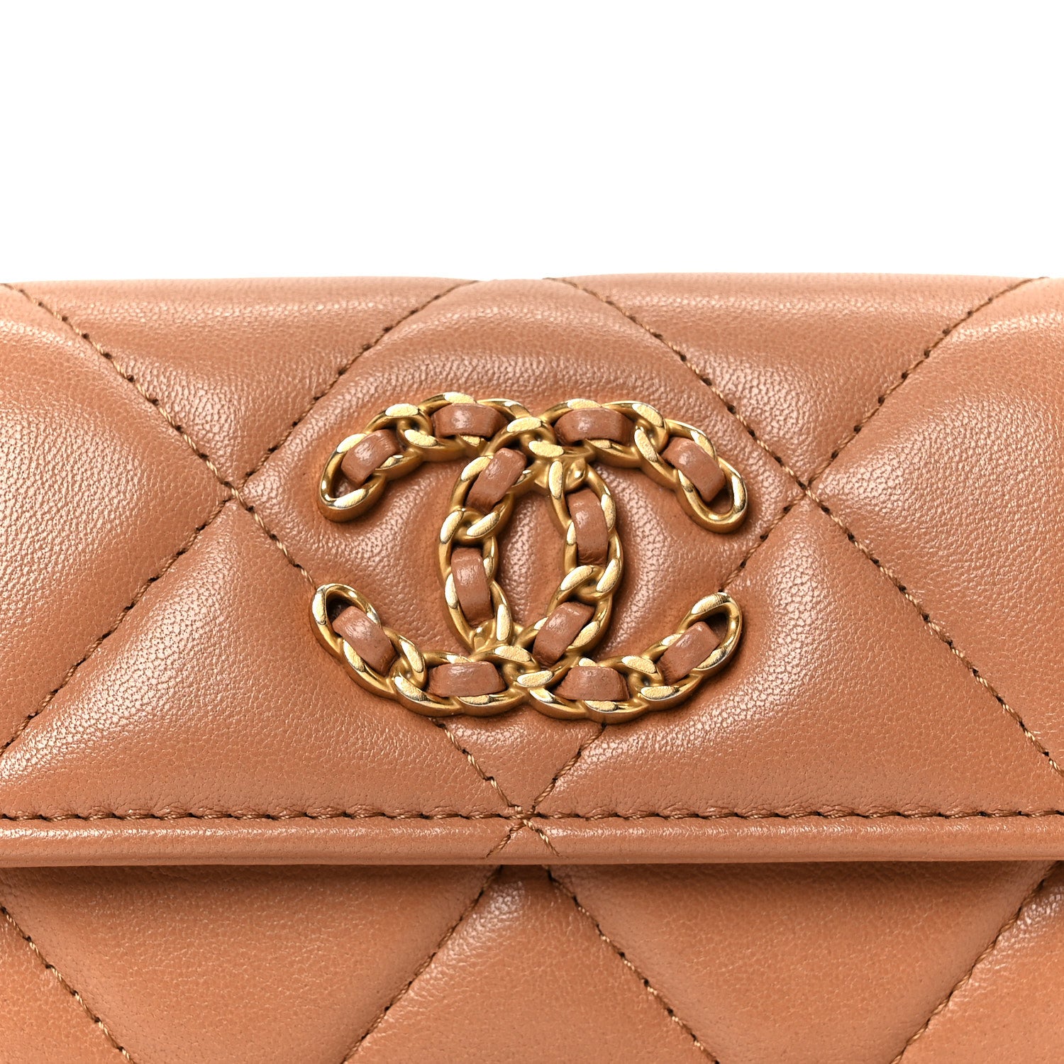 Chanel Lambskin Quilted Chanel 19 Flap Card Holder Brown 1884427