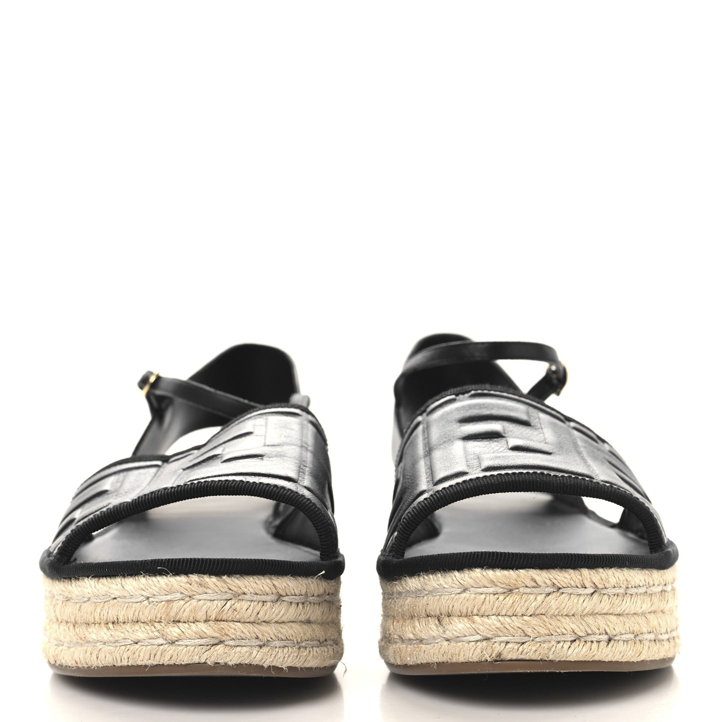 Nappa FF Embossed Espadrille Platform Sandals Black