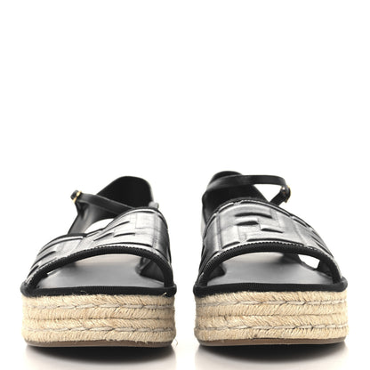 Fendi Nappa FF Embossed Espadrille Platform Sandals Black 3 of 8