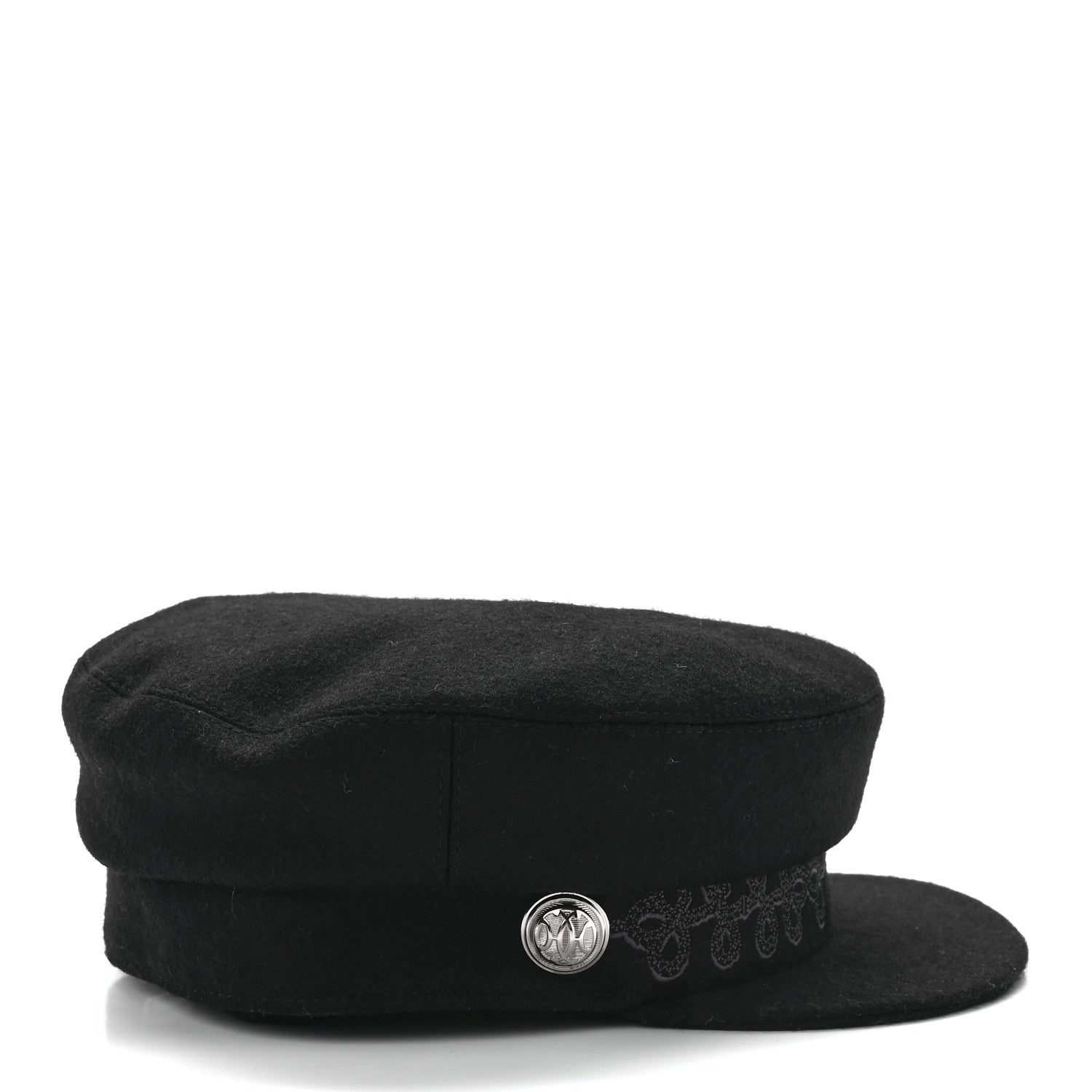 Hermes Wool Flannel Embroidered Womens Cabourg En Finesse Cap 57 Black 4 of 8