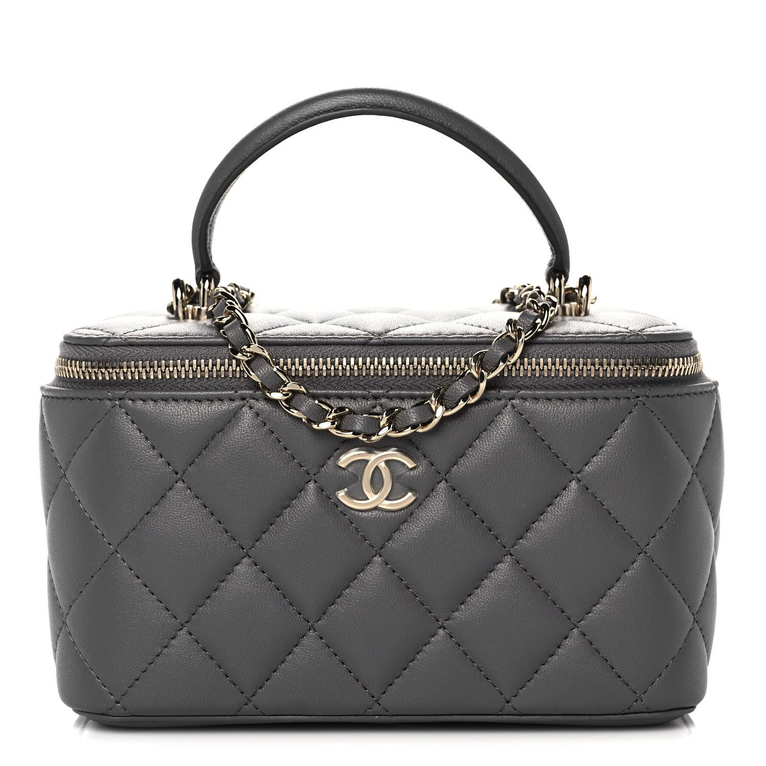 Chanel Lambskin Quilted Small Top Handle Vanity Case With Chain Dark Grey 1 of 10