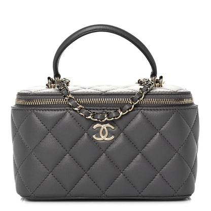 Chanel Lambskin Quilted Small Top Handle Vanity Case With Chain Dark Grey 1 of 10