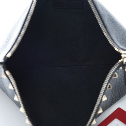 Valentino Garavani Pebbled Calfskin Large Rockstud Zip Pouch Black 7 of 12
