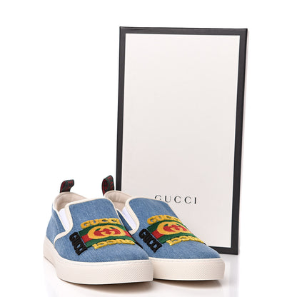 Gucci Kura Denim Logo Embroidered Mens Slip On Sneakers 11.5 Blue 10 of 10