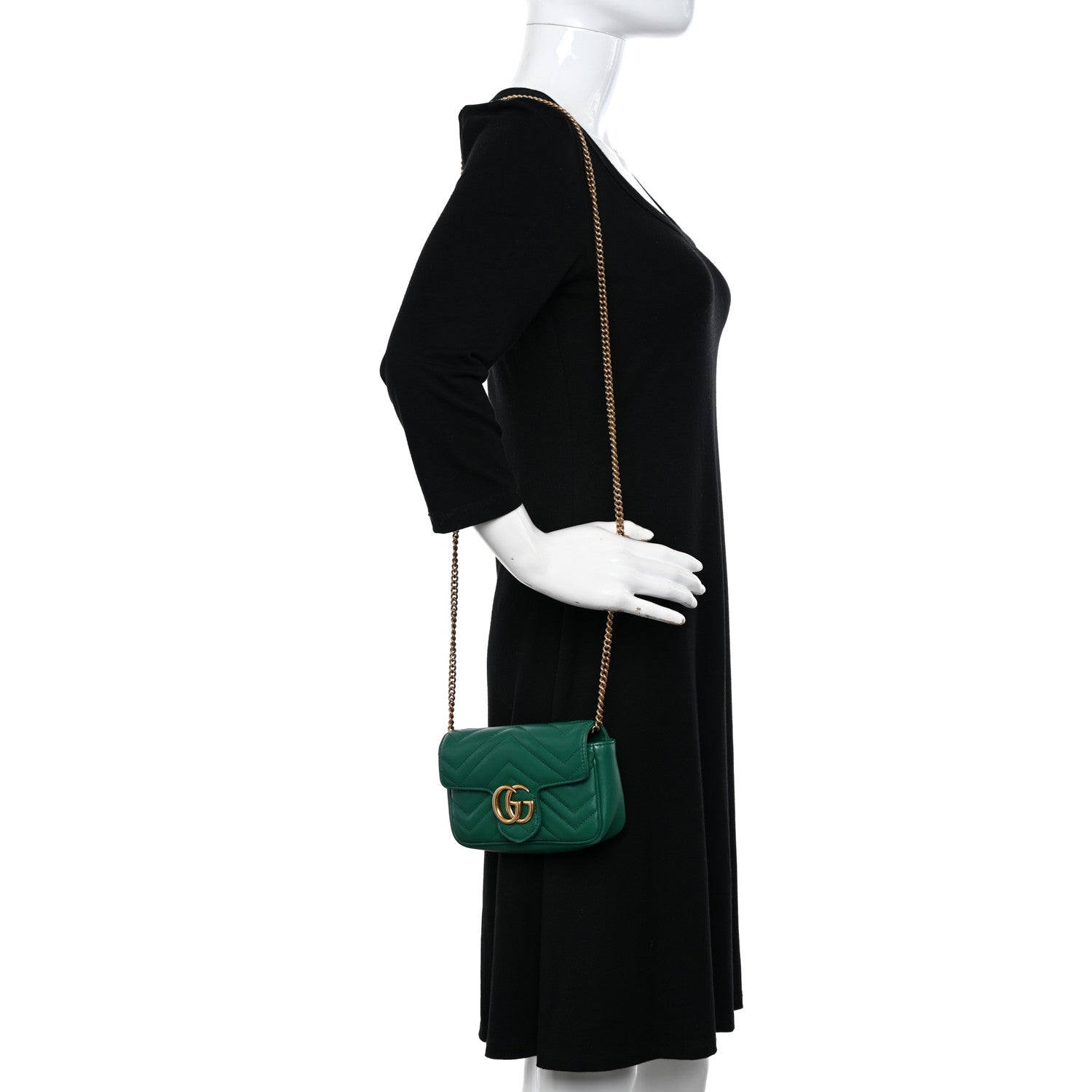 Gucci Calfskin Matelasse Super Mini GG Marmont Shoulder Bag Emerald Green 2 of 14