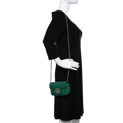 Gucci Calfskin Matelasse Super Mini GG Marmont Shoulder Bag Emerald Green 2 of 14