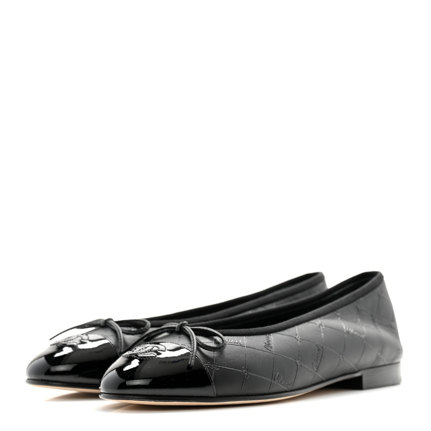 Chanel Printed Lambskin Patent Cap Toe Ballerina Flats 38 Black 3 of 11