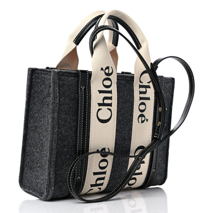 Chloe Felt Calfskin Small Woody Ribbon Tote With Strap Cashmere Grey 3 of 9