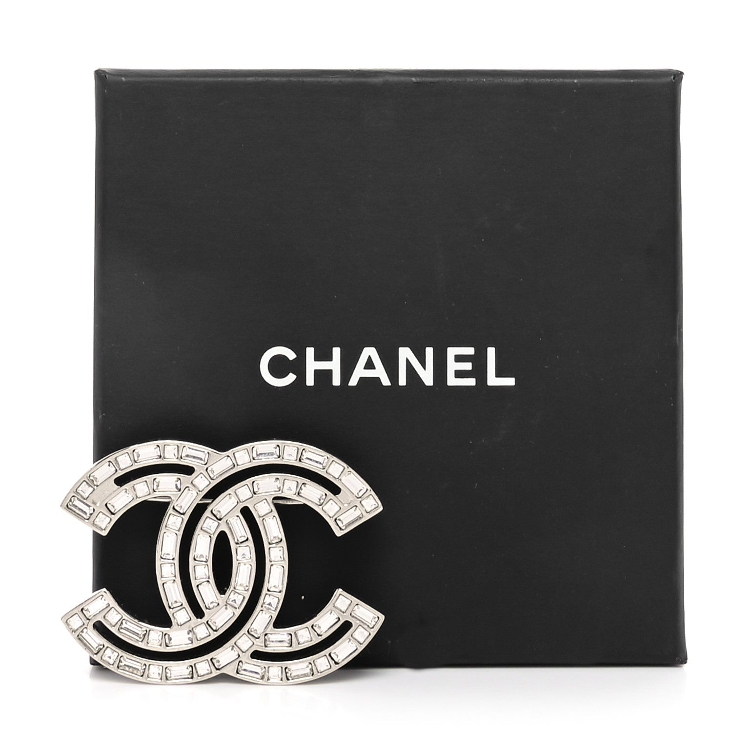 Chanel Baguette Crystal CC Brooch Silver 4 of 4