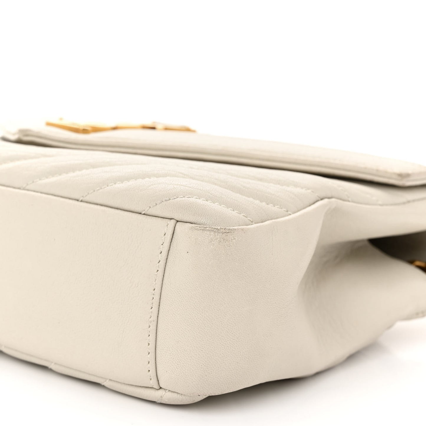 Sheepskin Matelasse Chevron Monogram Medium College Bag Crema Soft