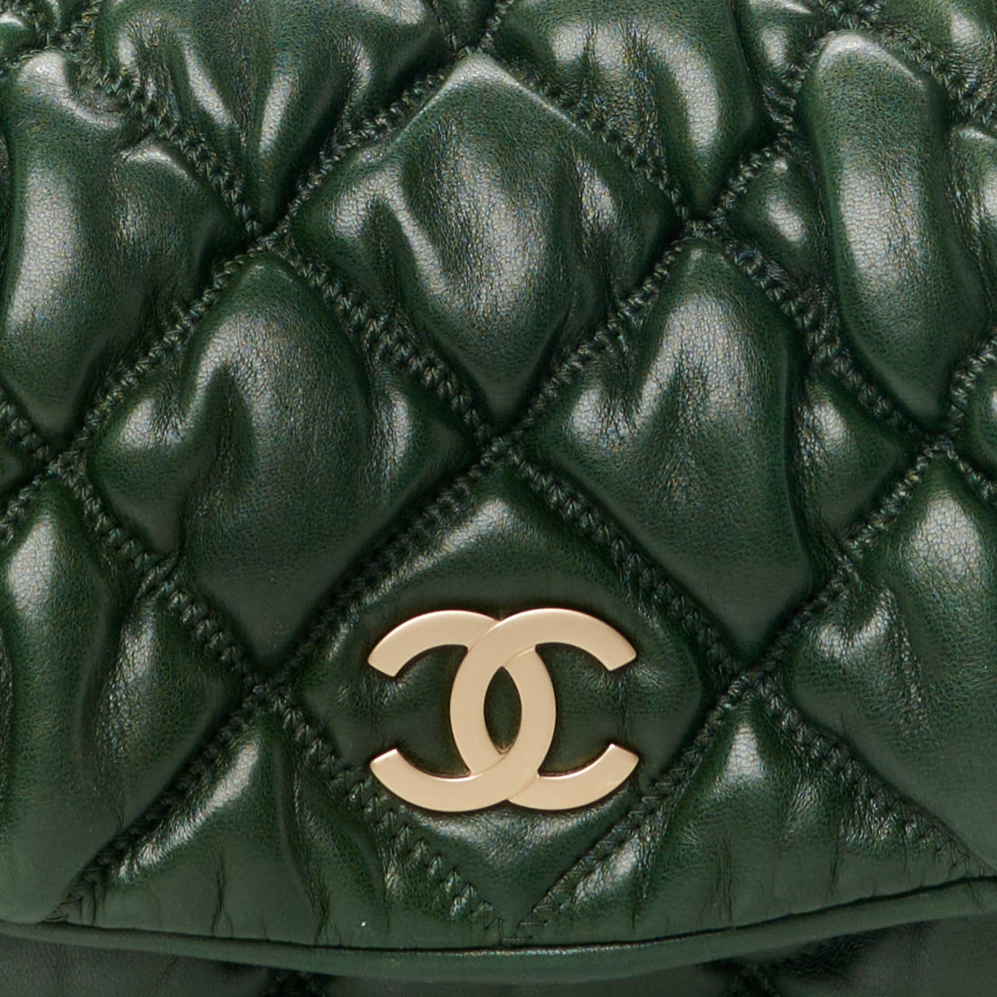 Lambskin Bubble Quilt Accordion Flap Dark Green